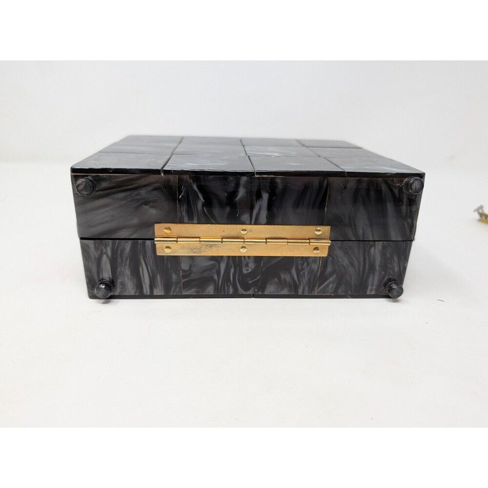 Vintage StyleCraft Handbag Purse Black Pearlized Marbled Lucite Vanity 60s As Is - Picture 5 of 11